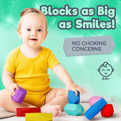 Wooden Stacking Blocks – Montessori Toys for 1 2 3 4 5 6 Year Old Toddlers and Kids, No Choking