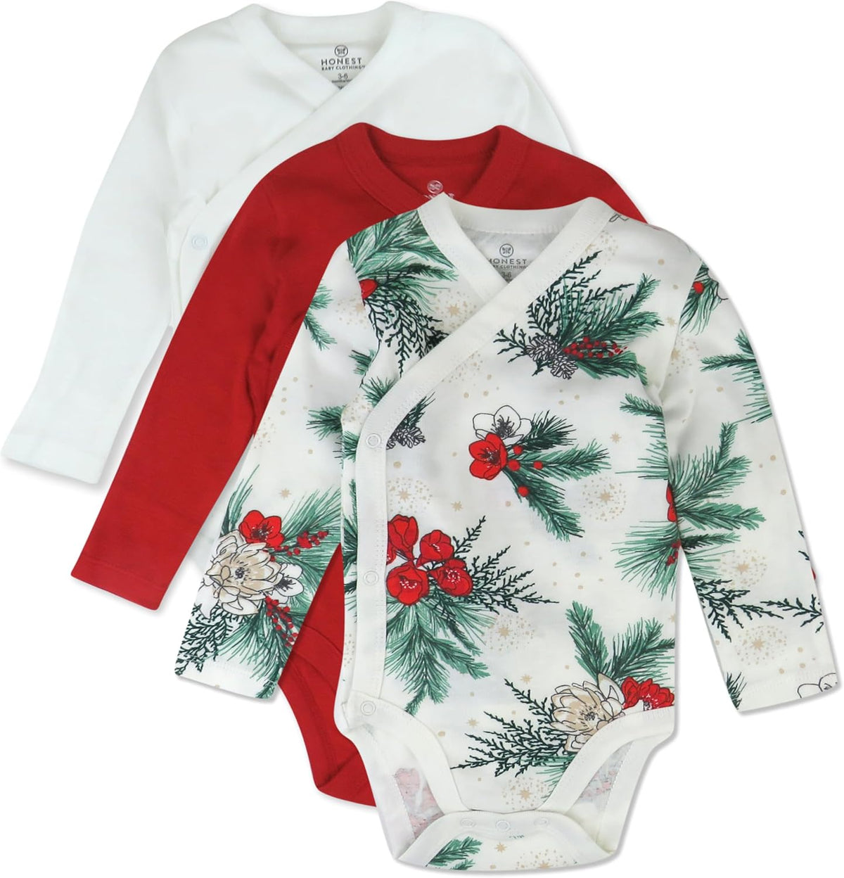 HonestBaby unisex-baby 3-pack Long Sleeve Side-snap Kimono Bodysuits Organic Cotton for Infant Baby