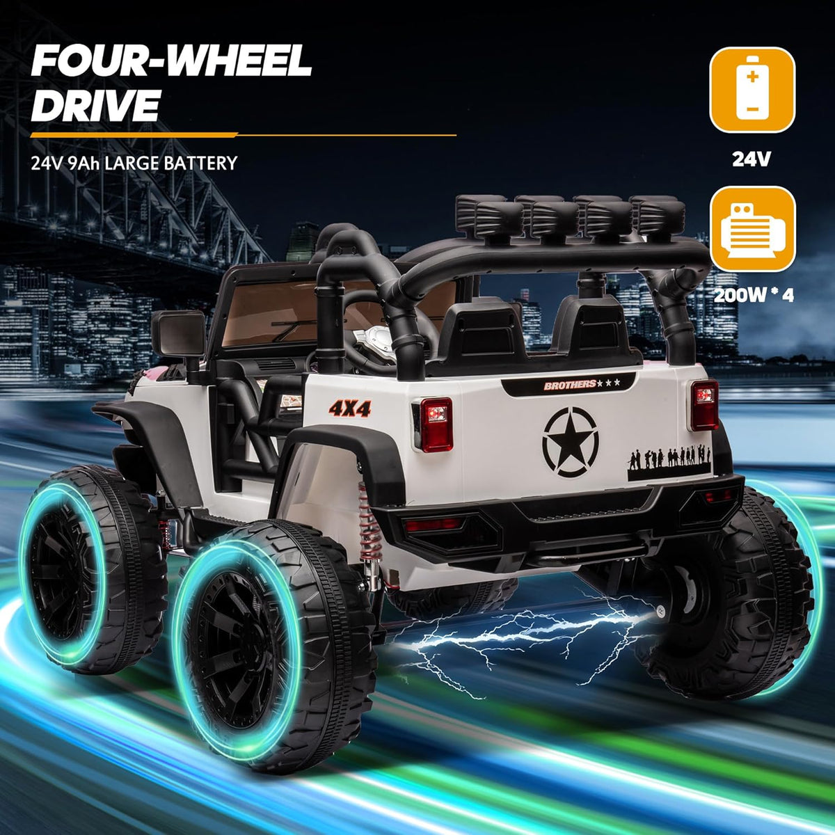 24V 9Ah Ride on Toy for Big Kids, 4WD 2 Seater Ride on Car Truck with Remote Control, 4x200W Motor