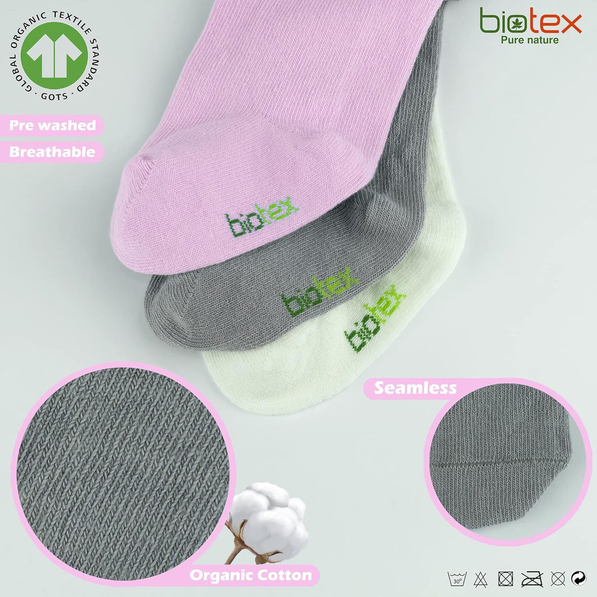 3 Pairs Organic Cotton Baby Girl and Boy Tights for Winter, Seamless Newborn Leggings, Toddler