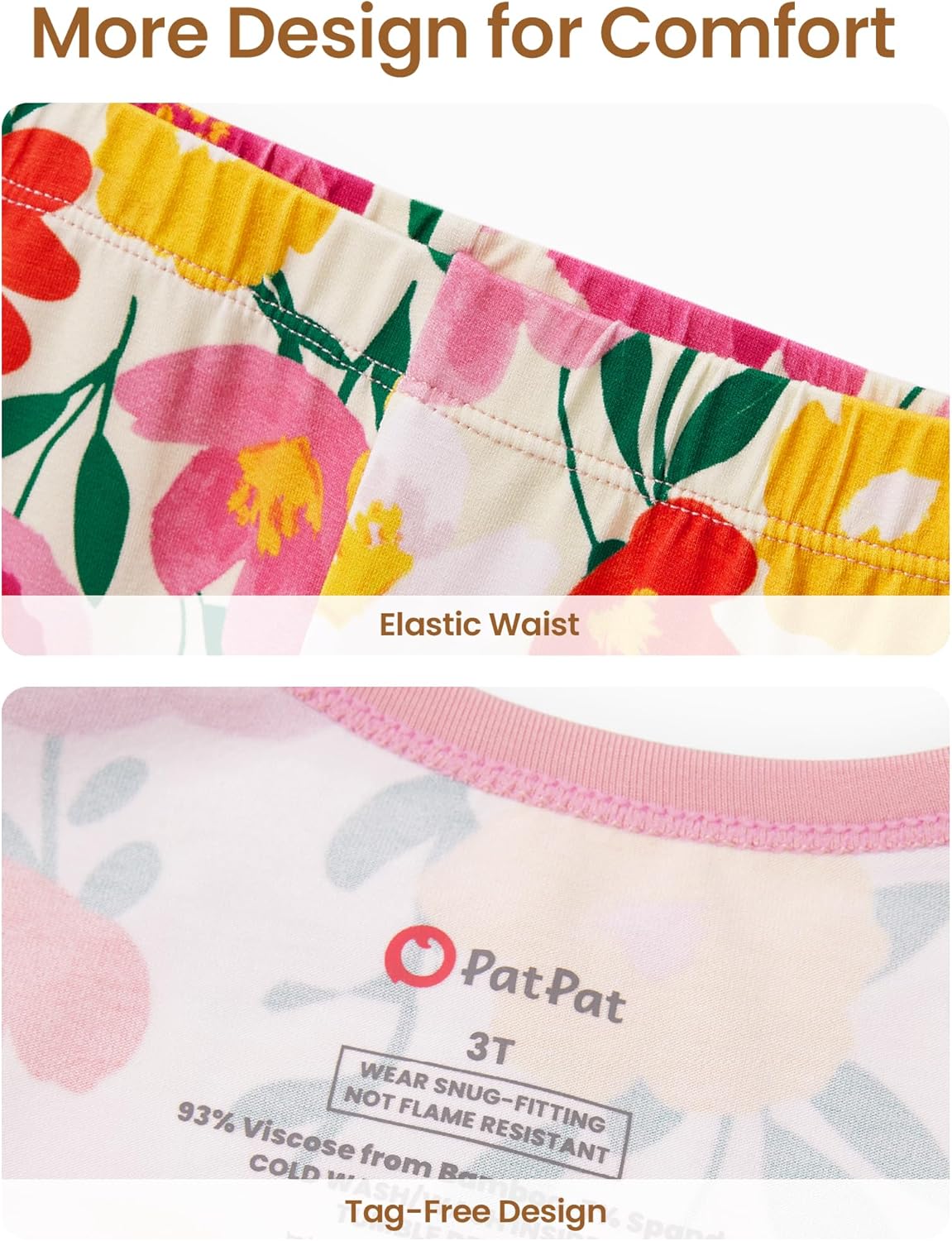 PATPAT Bamboo Viscose Pajama Set for Toddlers with Improved Tensile Strength, Snug Fit Pjs Sleeper
