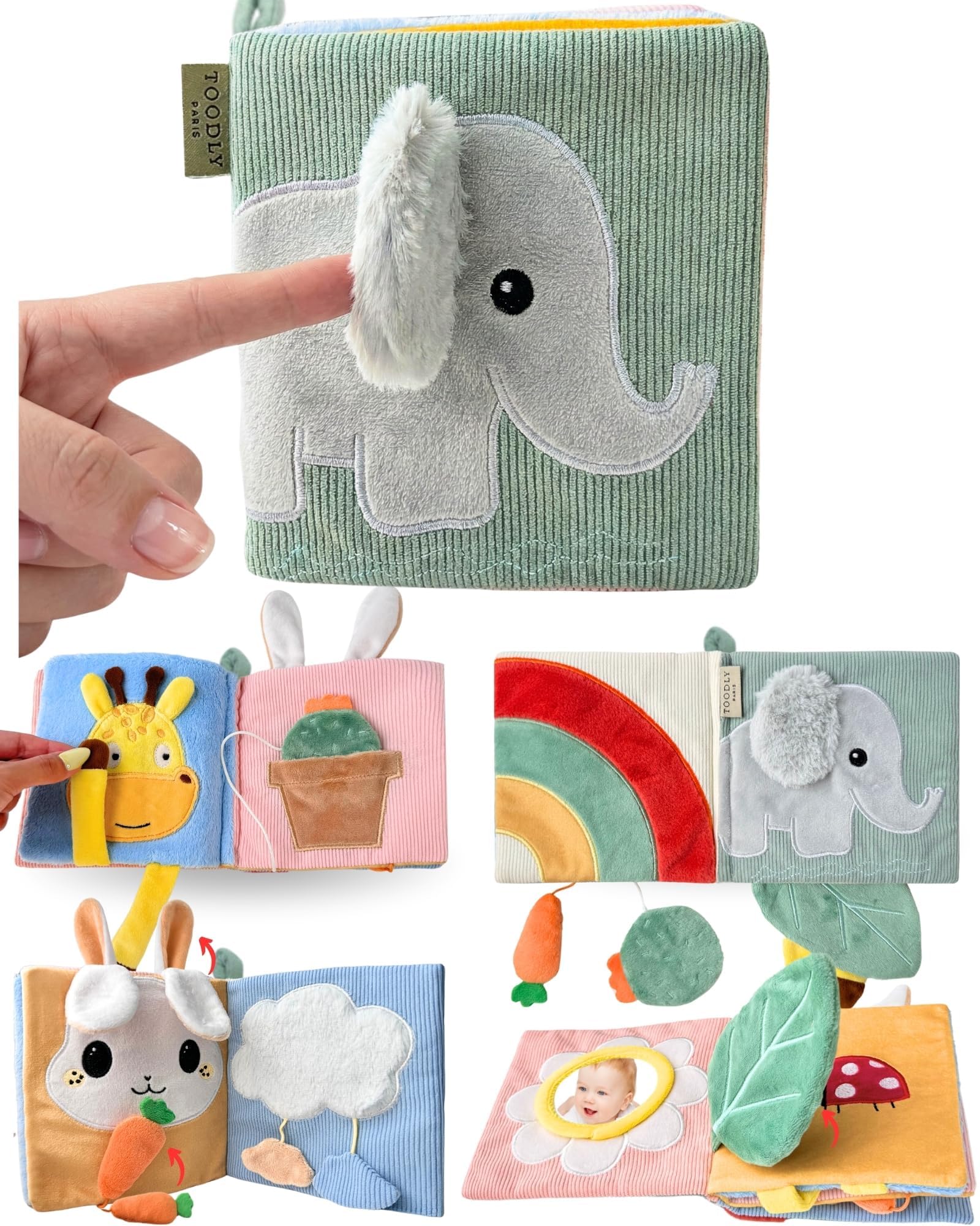 Toodly Soft Baby Book with Mirror - Crinkle Cloth Sensory Book, 0-18 Months