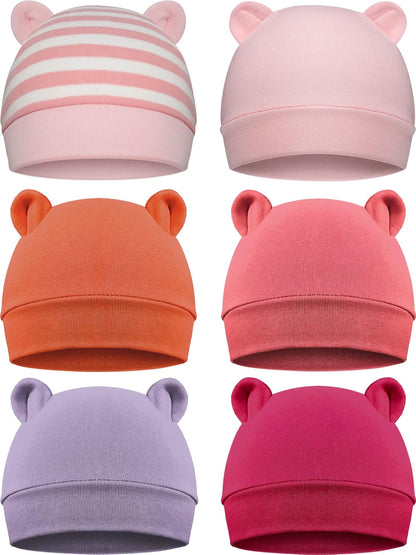 Geyoga 6 Pieces Newborn Baby Hat Bear Ears Infant Caps Baby Boy Girl Toddler Hats Infant Beanie