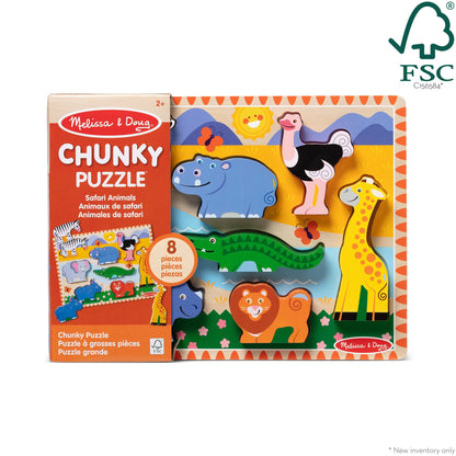 Melissa & Doug Safari Wooden Chunky Puzzle (8 pcs), Educational Screen Free Activity for Toddler