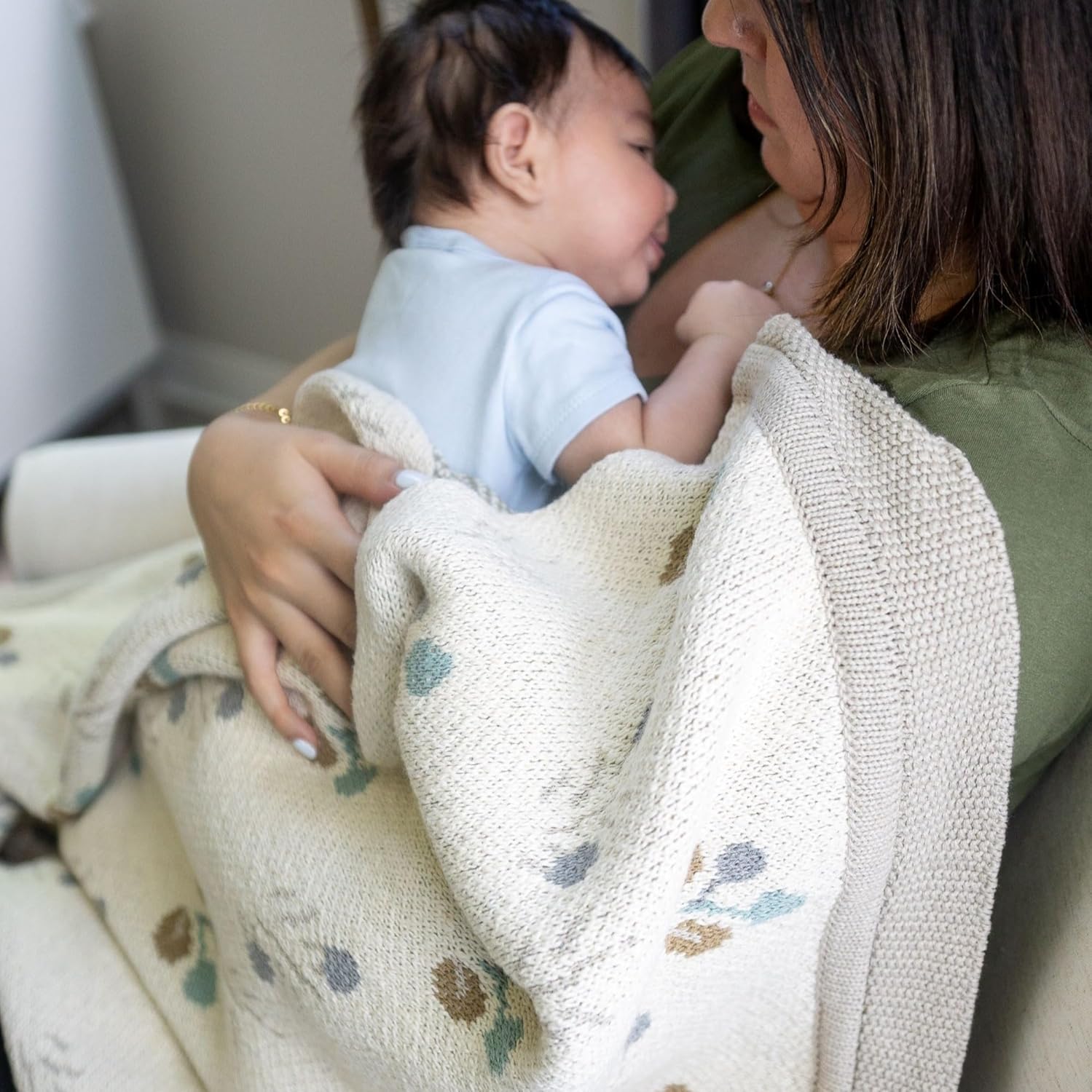 Crane Baby 100% Organic Cotton Knit Baby Blanket with Poppy Design, Soft Reversible Stroller and