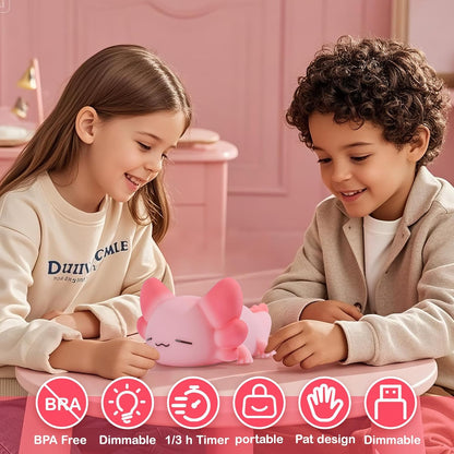 ZKLiLi Night Light for Kids Cute Axolotl Lamp,16 Colors+Tap Control+Silicone Kids Night Light,USB
