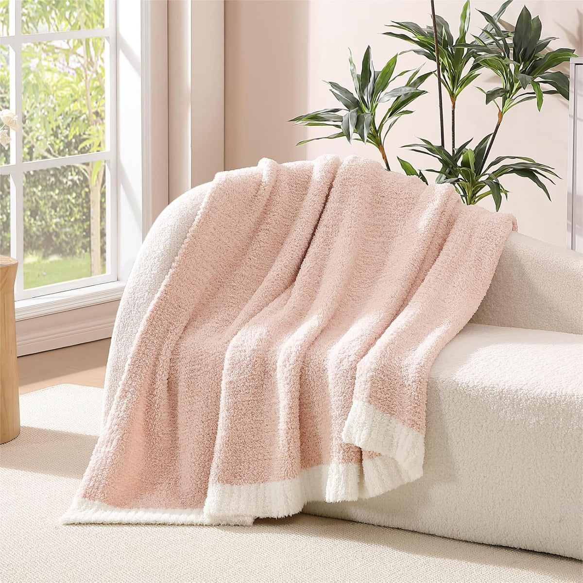 WRENSONGE Throw Blanket Cationic Dyeing Pink Soft Cozy Fluffy Warm Hand Made Throw Blankets for