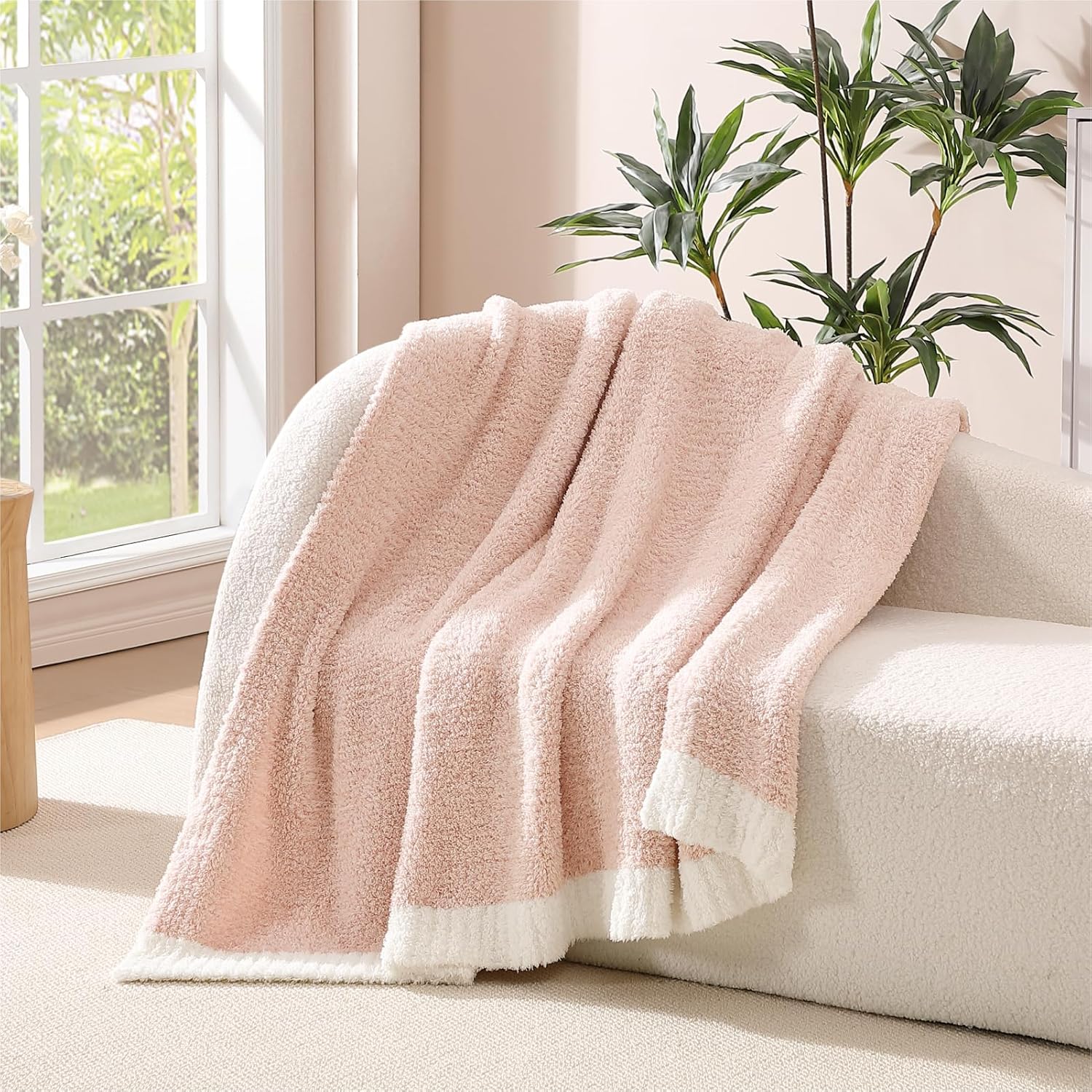 WRENSONGE Throw Blanket Cationic Dyeing Pink Soft Cozy Fluffy Warm Hand Made Throw Blankets for