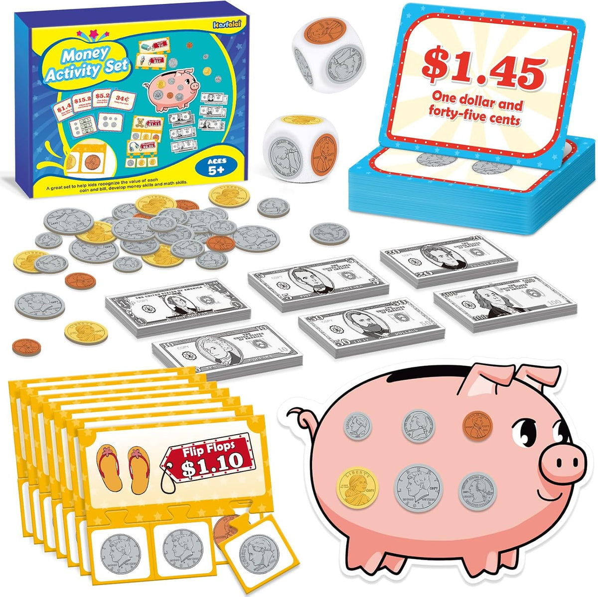 Money Activity Set for Kids for Learning, Pretend Play, Math Manipulatives,Teaching,Counting,Learnin