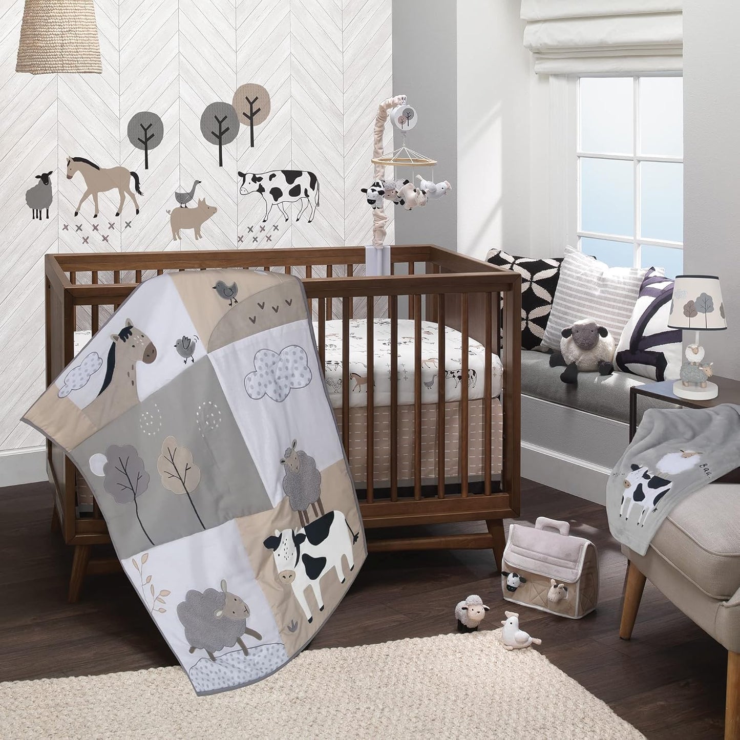 Lambs & Ivy Baby Farm Animals Musical Baby Crib Mobile Soother Toy