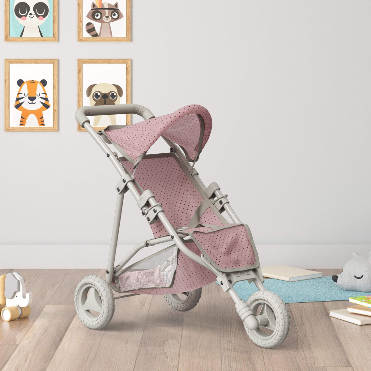 Olivia's Little World Doll Jogging-Style Stroller with Canopy, Storage Underneath, Pink and Cream