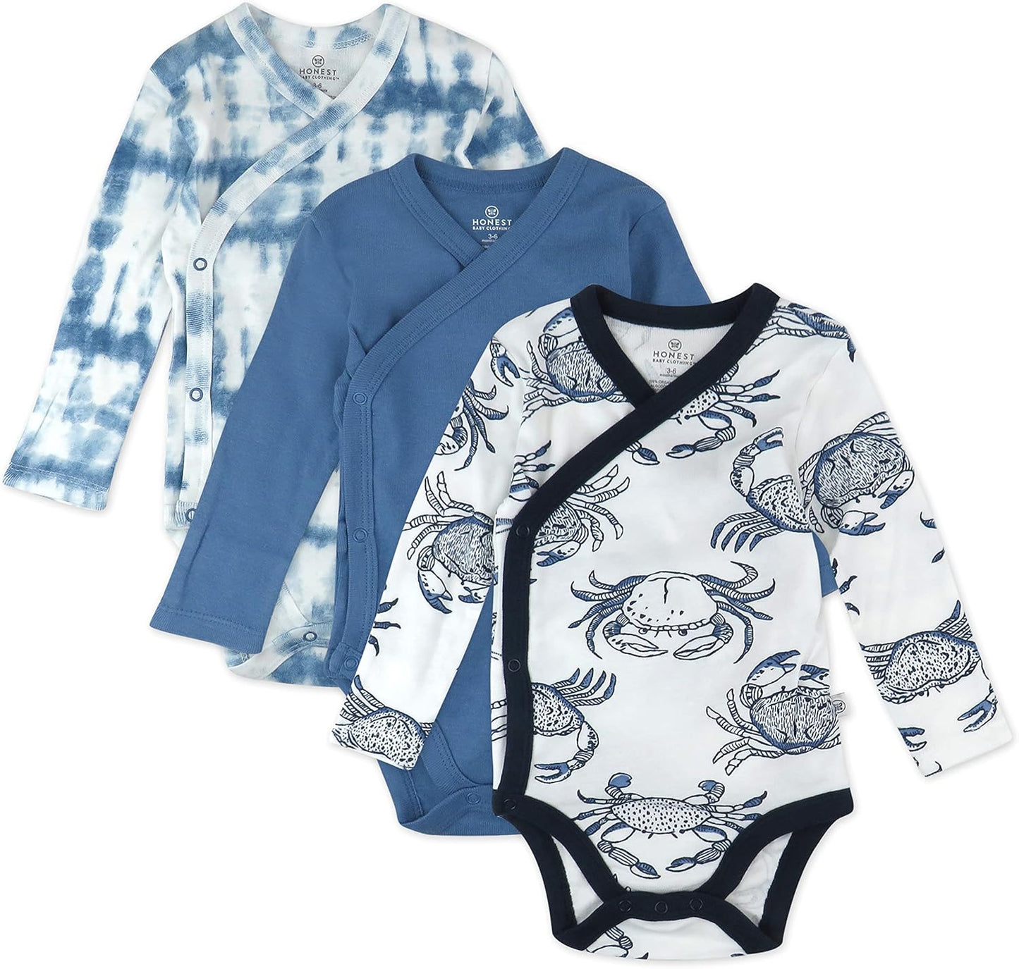 HonestBaby unisex-baby 3-pack Long Sleeve Side-snap Kimono Bodysuits Organic Cotton for Infant Baby