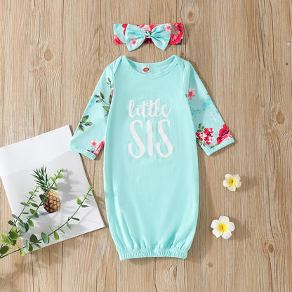 AMAWMW Newborn Baby Girl Little Sister Sleeper Gown Stripe Long Sleeve Nightgown Pajamas Gifts