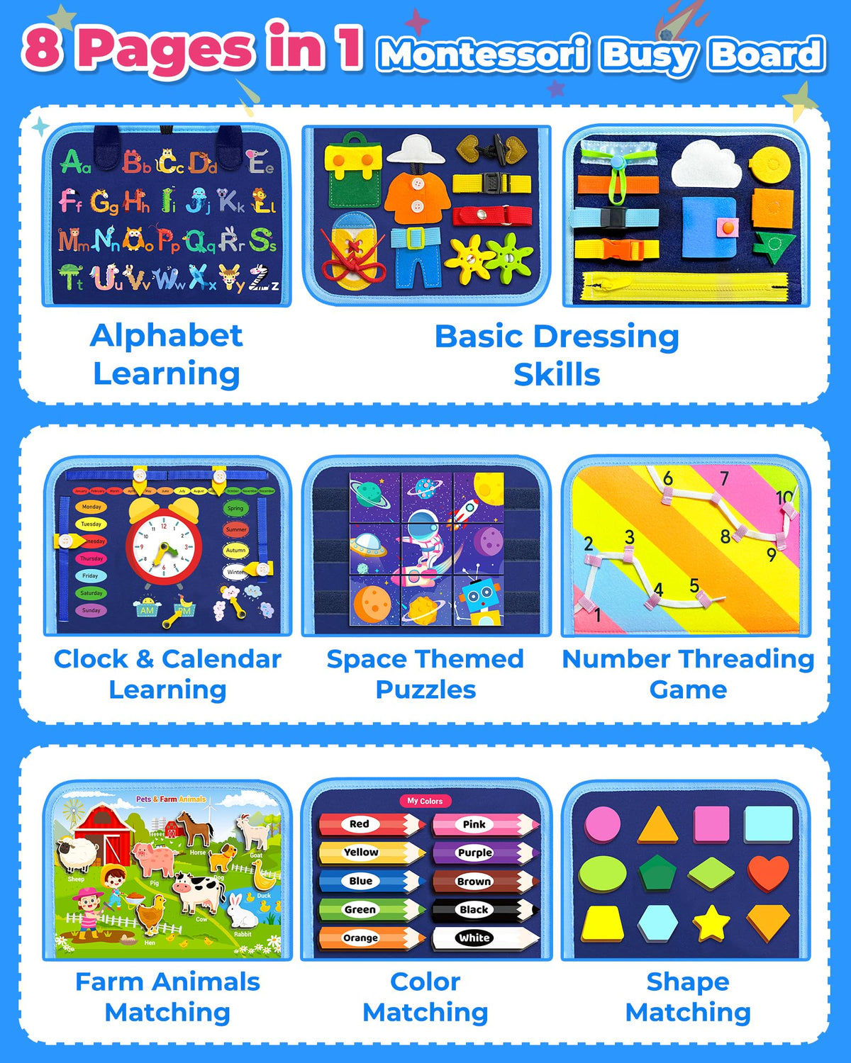 Gojmzo Busy Board Montessori Toys for Toddler Boy Girl Gifts Busy Book