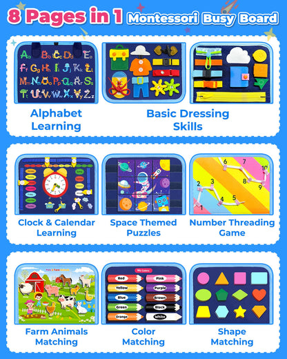 Gojmzo Busy Board Montessori Toys for Toddler Boy Girl Gifts Busy Book