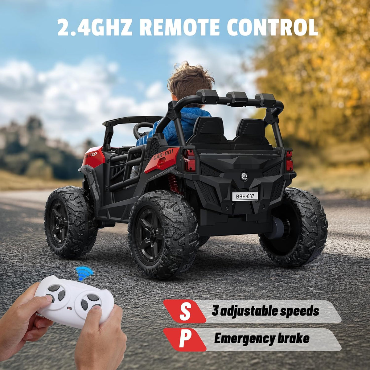 24V 2 Seater Ride on Car Truck, 4x200W, EVA Tires, 4WD/2WD, Rainbow Lights, Remote Control, Shock