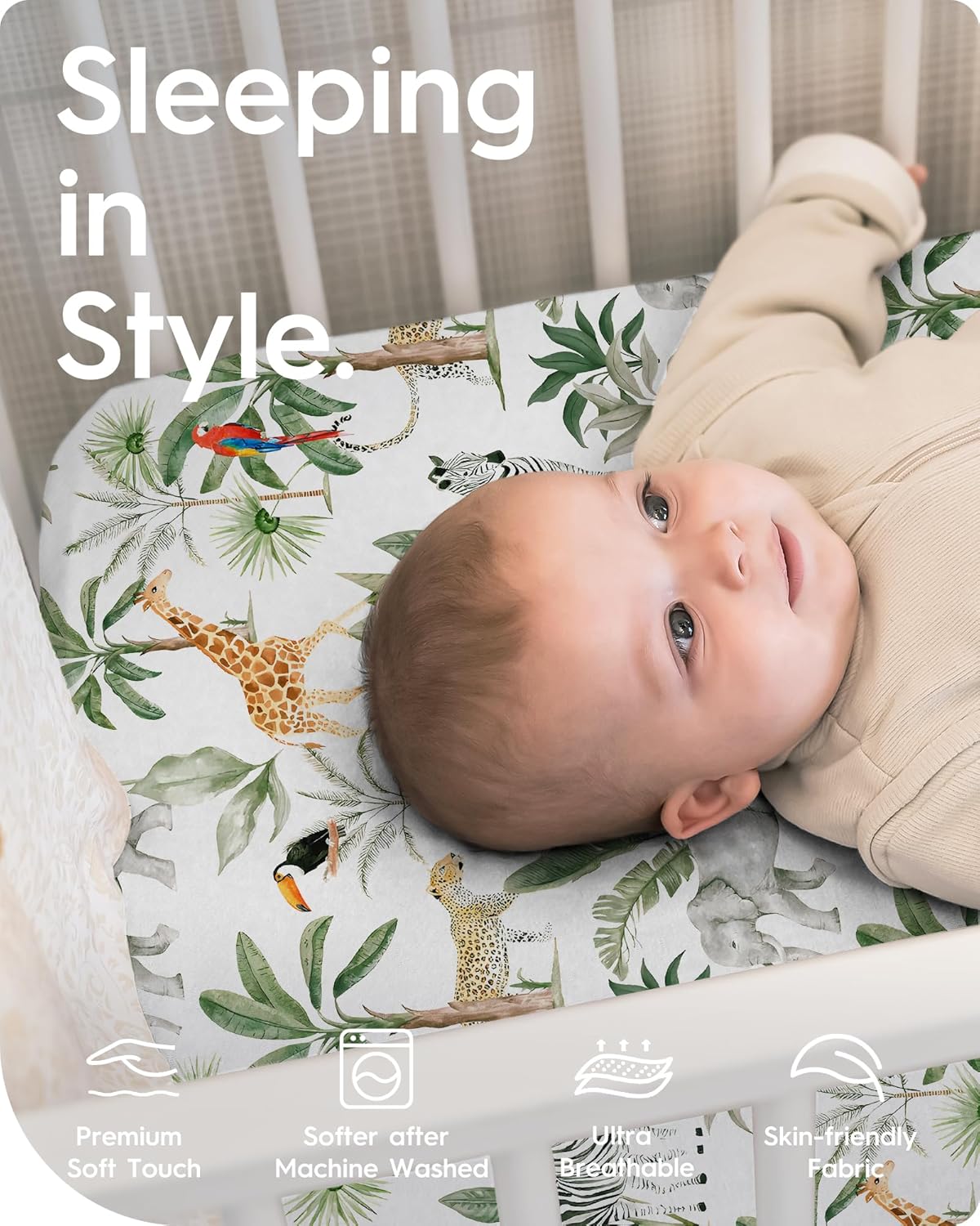 Pack N Play Sheets Fitted, TotBasic Ultra Soft Woodland Mini Crib Sheets, Premium Jersey Knit Pack