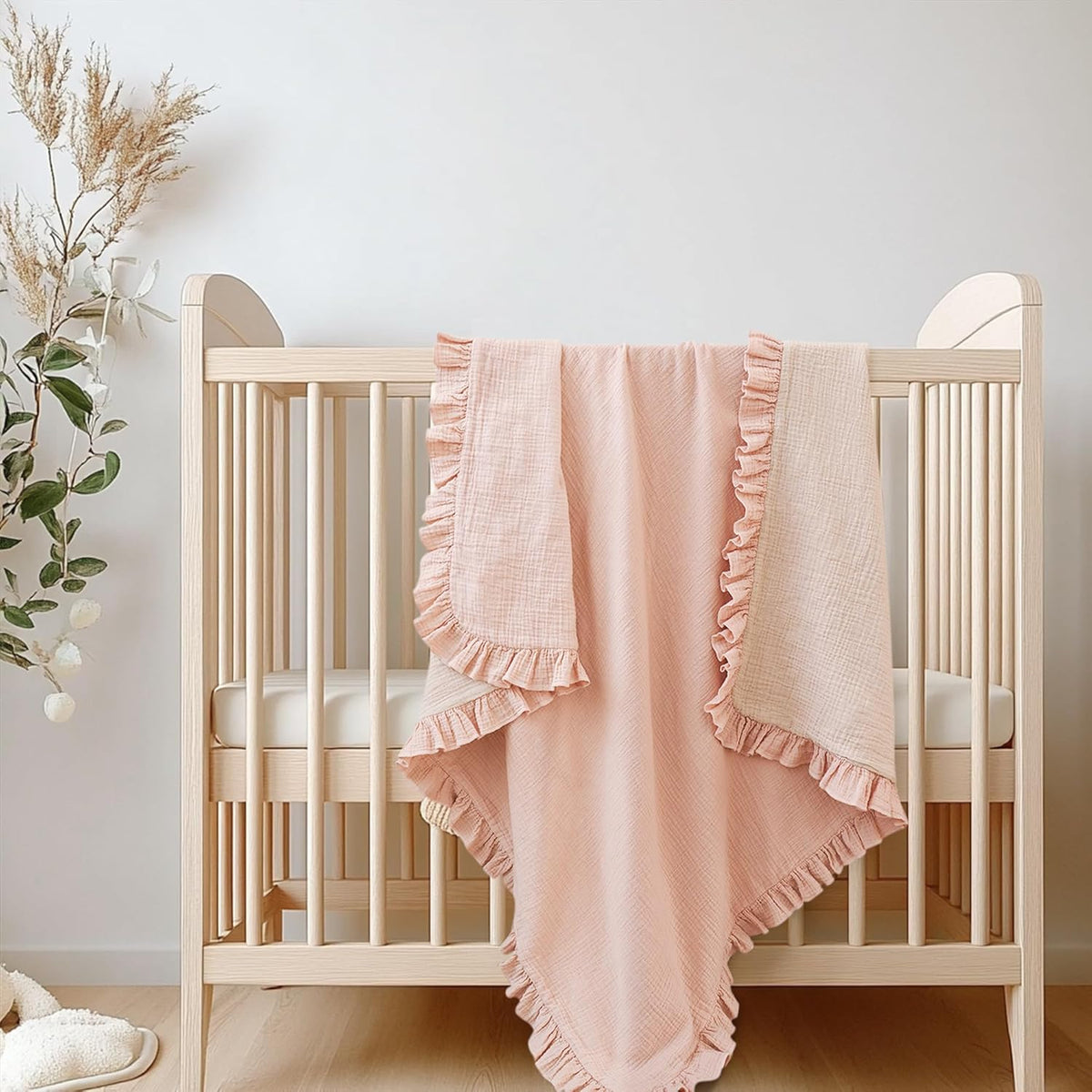Konssy Flounce Muslin Baby Blankets, Cotton Crib Blanket for Baby Infant Toddler, Super Soft and