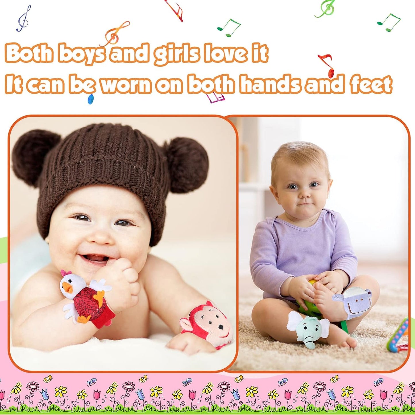 4 Pieces Baby Wrist Rattles Animal Pattern Newborn Foot Rattles Toy for 0-12 Months Babies Boy Girl