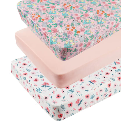 Pack n Play Sheet Stretchy Fitted Portable Mini Crib Sheets Set 3 Pack,Playard Sheets Convertible