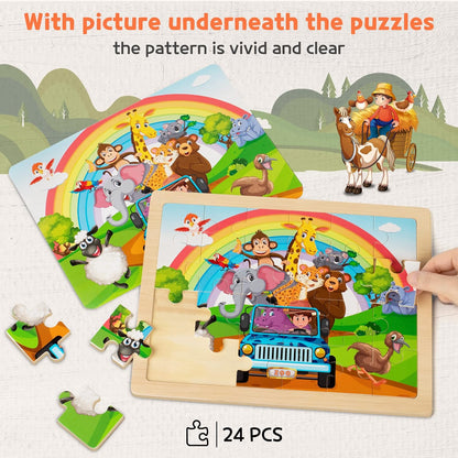 SYNARRY Large Animals Wooden Puzzles for Kids 4 in 1 Gift Box(12.2 * 9.4 in) - FSC Certified