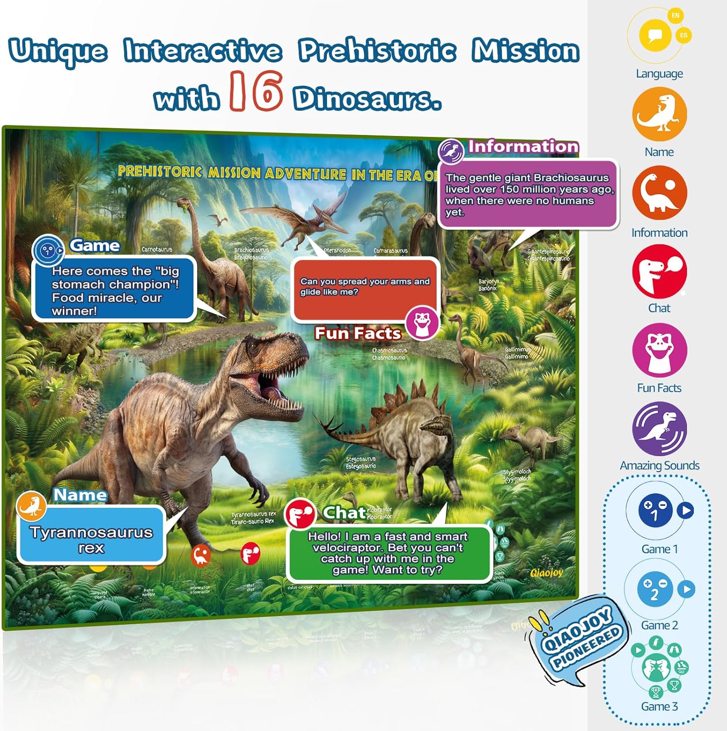 Bilingual Interactive for Kids Talking Dinosaur Space Poster for Kids Learning and Educational