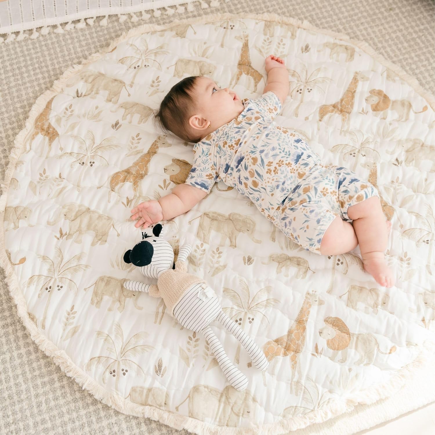 Crane Baby Safari Baby Tummy Time Activity Mat 40"X40", Reversible Floor Play Mat for Boys and