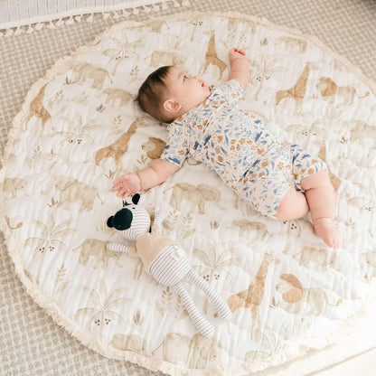 Crane Baby Safari Baby Tummy Time Activity Mat 40"X40", Reversible Floor Play Mat for Boys and