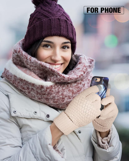 Geyoga 2 Pairs Women's Winter Touch Screen Gloves Soft Warm Fleece Lined Knit Elastic Cuff Winter