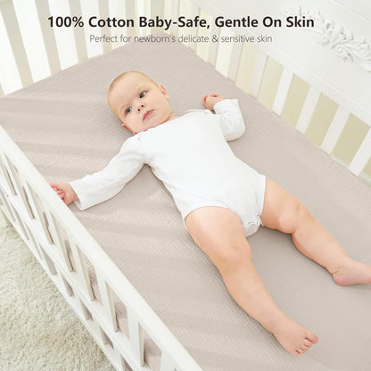 Bearmoss Muslin Crib Sheets - 100% Cotton Baby Crib Sheets Fitted for Standard Crib Mattress &
