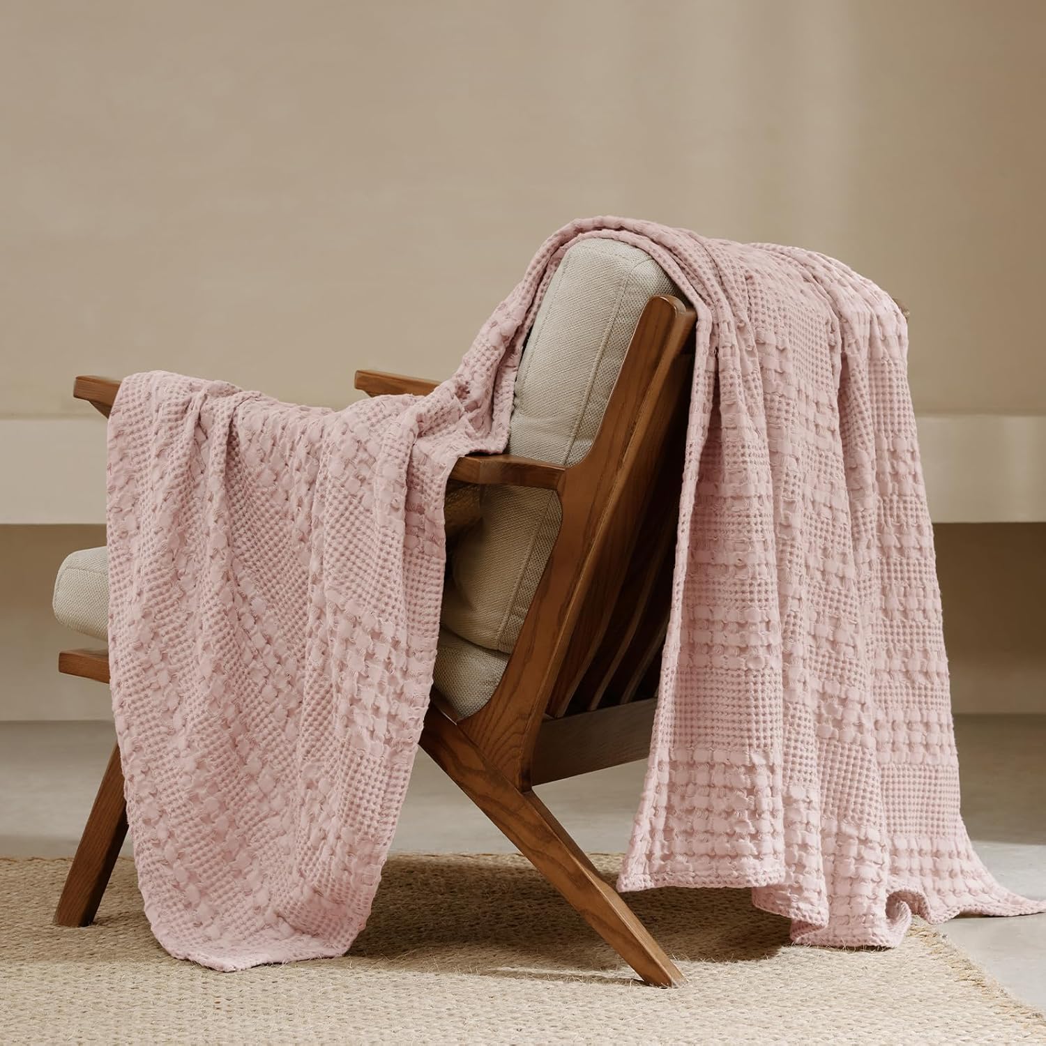 PHF 100% Cotton Waffle Weave Throw Blanket, Soft Lightweight Breathable Cozy Summer Throws for