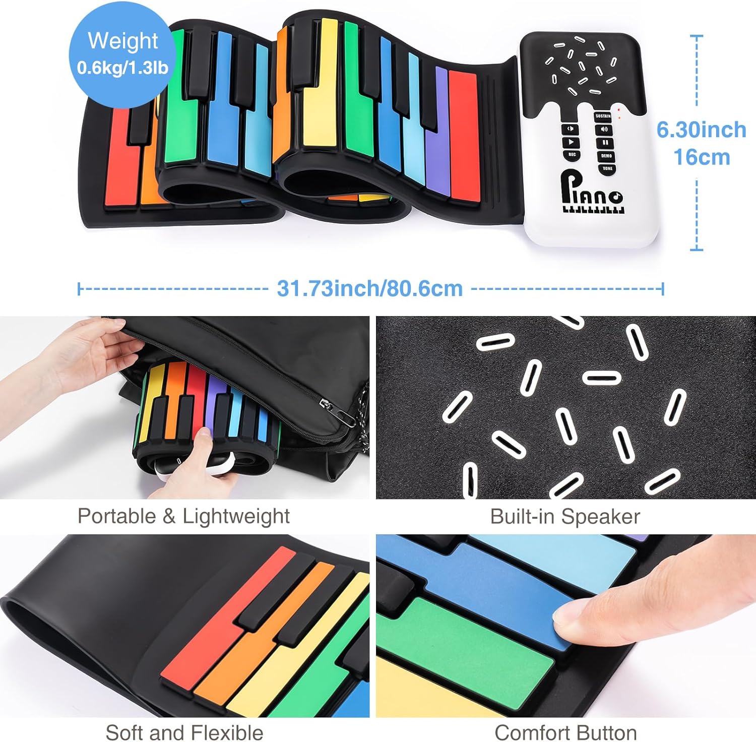 49 Key Roll Up Keyboard Piano, Portable Digital Electric Foldable Piano Keyboard, Rechargeable, 8