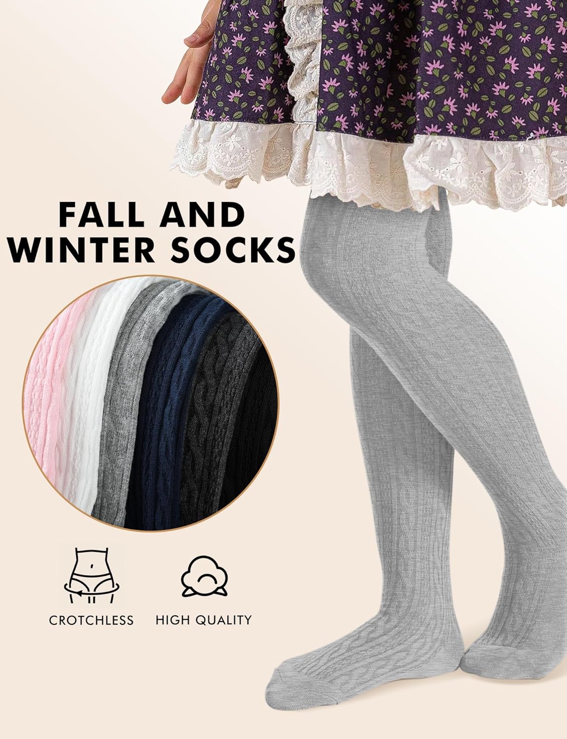 Baby Girls Tights Cable Knit Toddler Leggings Winter Solid Cotton Tights School Stockings 2 Pack