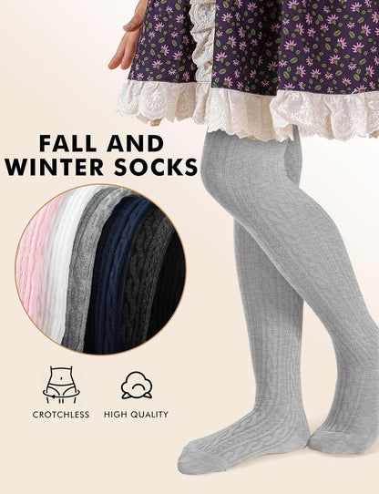 Baby Girls Tights Cable Knit Toddler Leggings Winter Solid Cotton Tights School Stockings 2 Pack