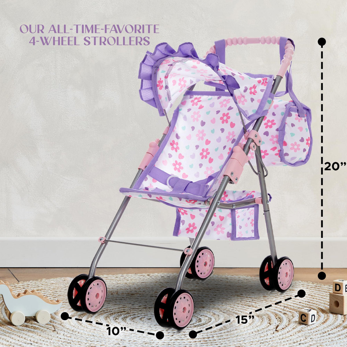 My First Baby Doll Stroller for Kids, Toddler Play Toy Doll Buggy Carriage Foldable with Canopy