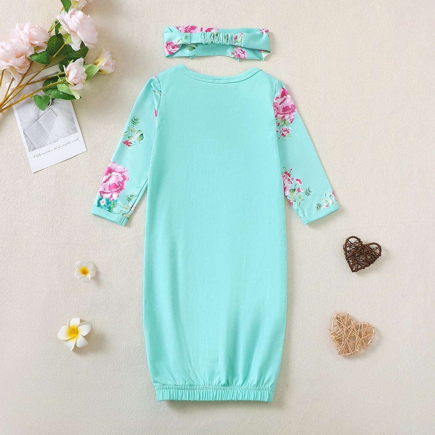 AMAWMW Newborn Baby Girl Little Sister Sleeper Gown Stripe Long Sleeve Nightgown Pajamas Gifts