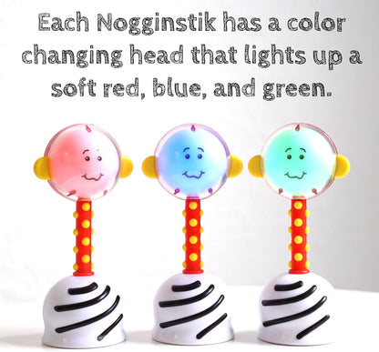 NogginStik Light-up Developmental Rattle - Color Changing, Textured for Grasping, Mirror & Rattle