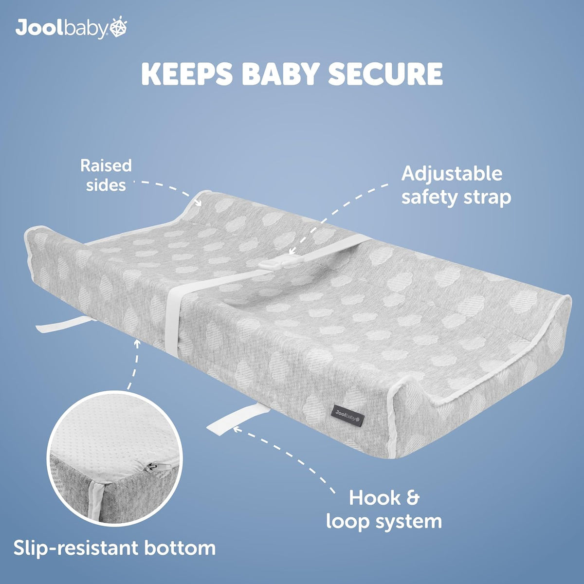 Jool Baby Soft Changing Pad + Washable Cover, Non-Slip - Fits Standard Changing Tables & Dressers