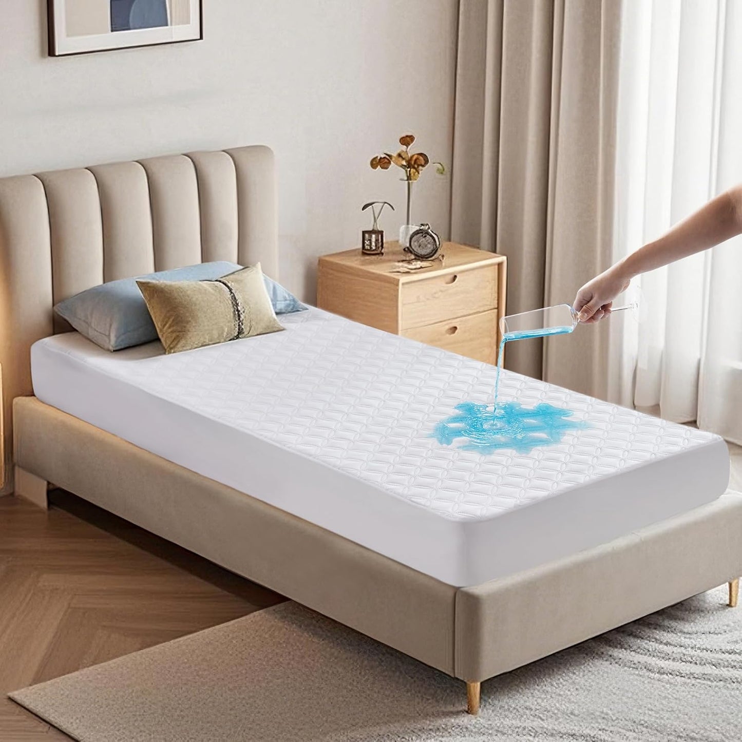 BEDLORE Waterproof Mattress Protector, Twin XL Size Mattress Pad with Deep Pocket Fitted Up to 6-15
