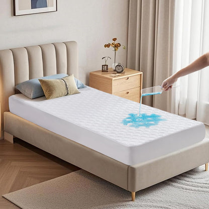 BEDLORE Waterproof Mattress Protector, Twin Size Mattress Pad with Deep Pocket Fitted Up to 6-15