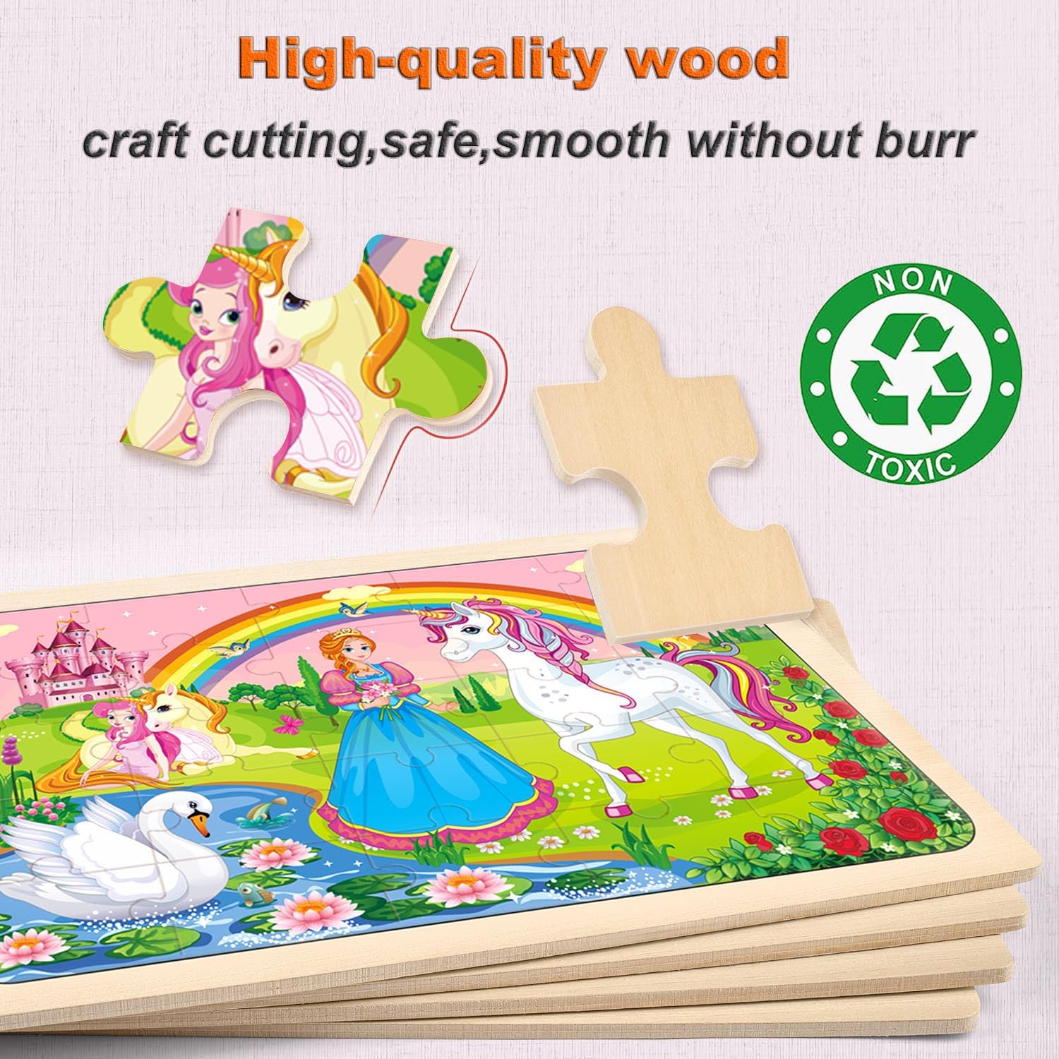 Puzzles for Kids Ages 4-6, 4 Pack Wooden Jigsaw Puzzles 24 Pieces The Castle Puzzle Preschool
