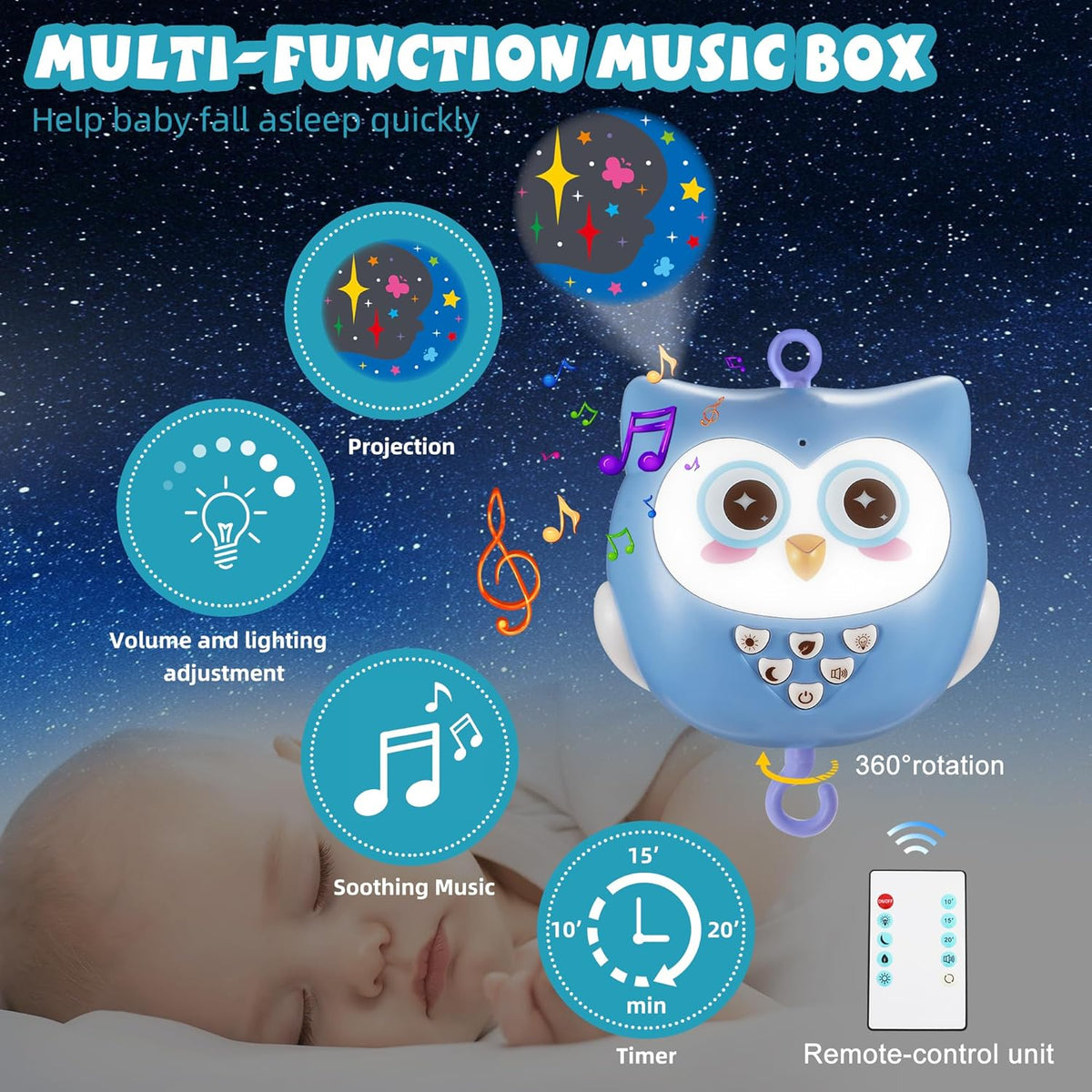 Baby Crib Mobile with Music and Lights for Boys Musical Mobile Animals for Crib Bassinet Girls Toys
