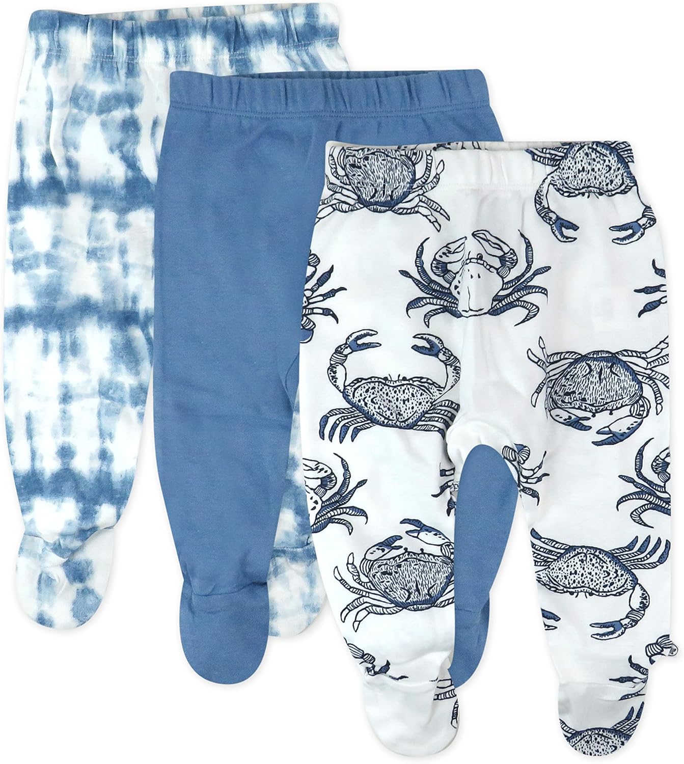 HonestBaby 3-pack Footed Pants Roomy Fit Pull on Bottoms 100% Organic Cotton for Infant Baby Boys