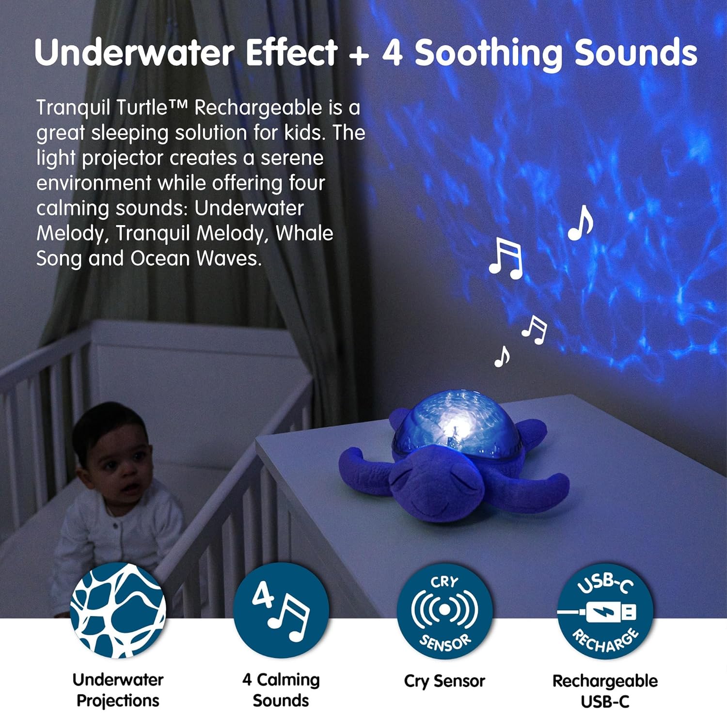 Cloud b Ocean Projector Nightlight with 2 White Noises & 2 Soothing Sounds | Adjustable Settings |
