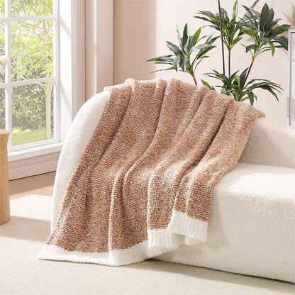 WRENSONGE Throw Blanket Cationic Dyeing Burnt Orange Soft Cozy Fluffy Warm Hand Made Weave Throw