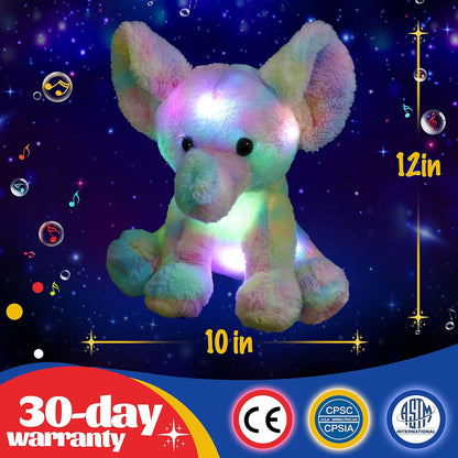 Glow Guards 12'' Musical Light up Rainbow Elephant Stuffed Animal,LED Singing Soft Wildlife Animal