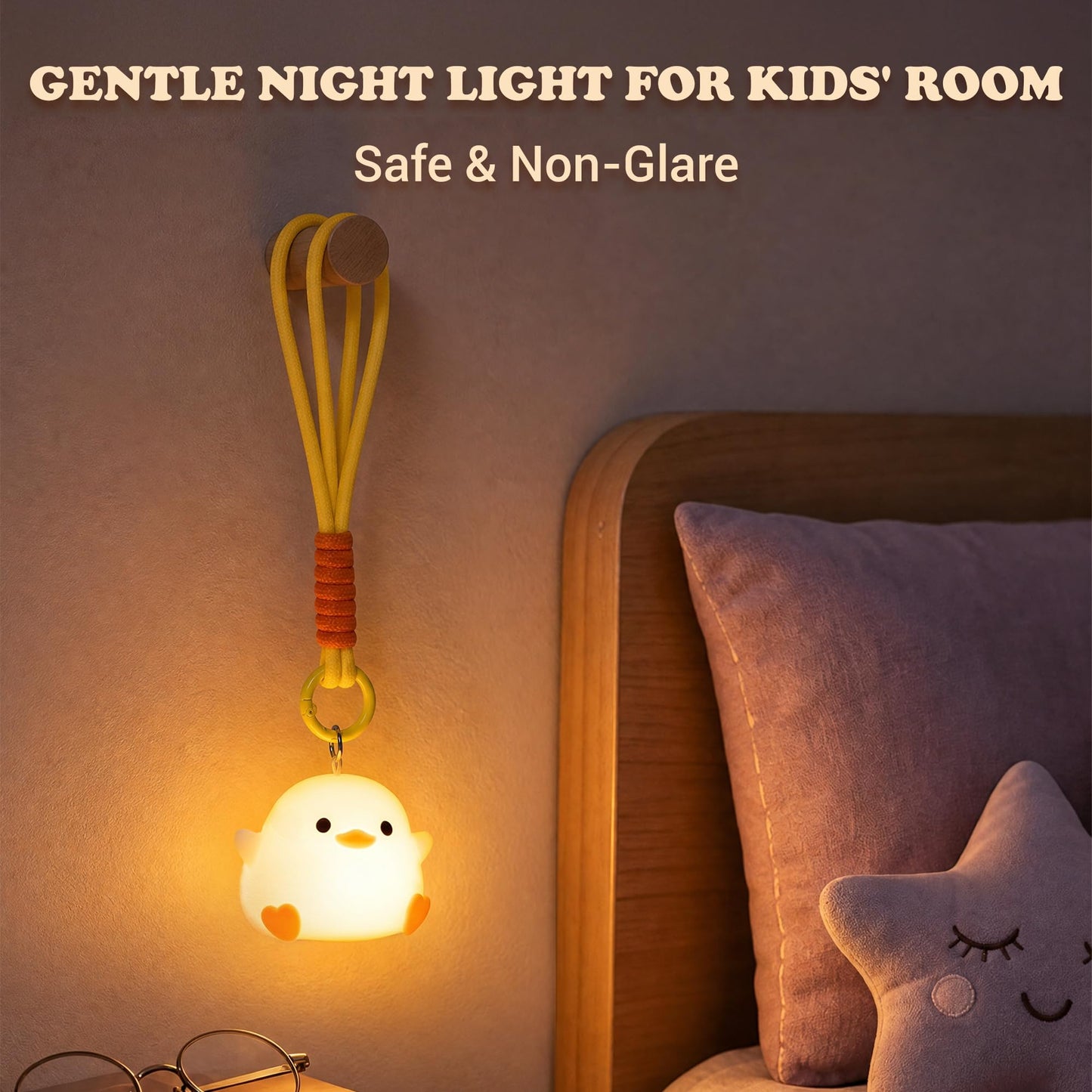 UNEEDE Mini Duck Night Light with Lanyard, 8 Color Changing Rechargeable