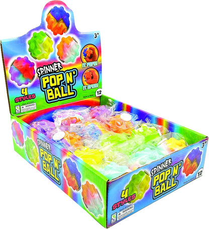 Raymond Geddes Pop 'N' Spin Balls (12 per Box) - Kids and Adult Fidget Toys – Multicolor Pop Fidget