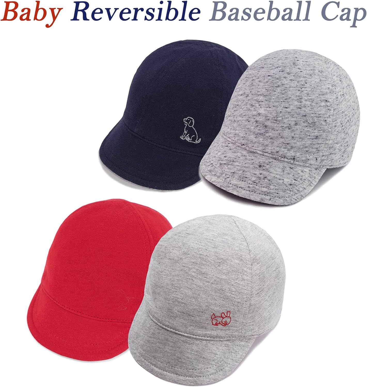Keepersheep Baby Reversible Baseball Cap Infant Sun Hat, Cotton Knit Soft Brim for Infant Toddler