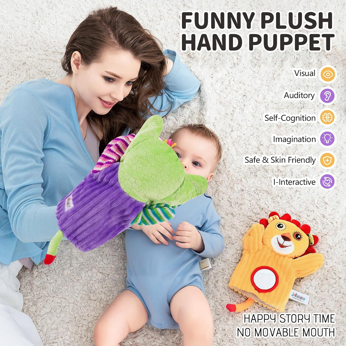 Jollybaby Hand Puppets Baby Toy 0-6-12 Months, Plush Stuffed Animal Hand Puppets Toys for